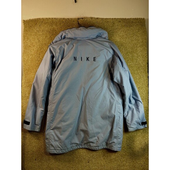 Vintage Y2K Nike Hooded Swoosh Lt Blue Zip Fleece Lined Rain Jacket Medium READ - Picture 3 of 7